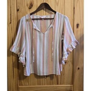 Laura Conrad Women's Crop Top Size M Boho Shortsleeve V Neck Tie Front